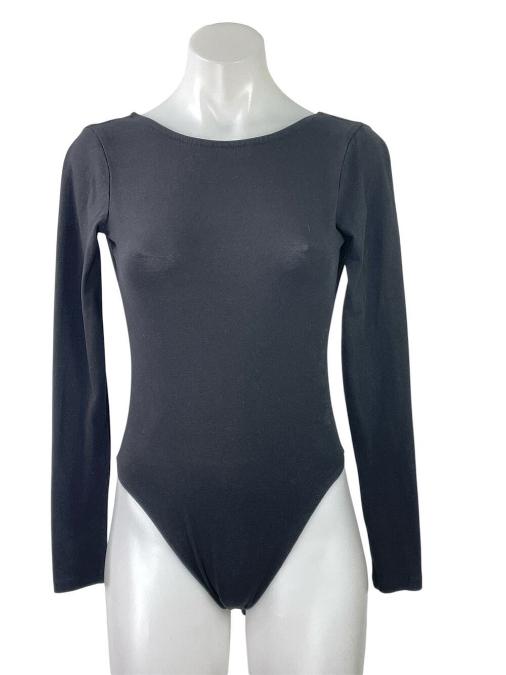 Something New Women's Black Long Sleeve Open Back Thong Bodysuit Top Size S